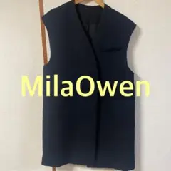 【本日限定価格】MilaOwen 配色パイピングベルト付きノーカラーベスト