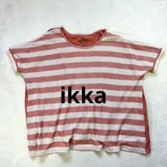 【イッカ】M ワッフルニット 半袖 Tシャツ　ボーダー　異素材ドッキングトップス