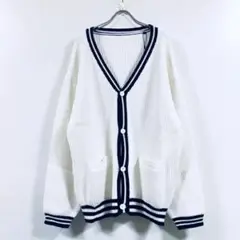 新品 畦編み ビッグシルエット ニット カーディガン 長袖 メンズ ホワイト M