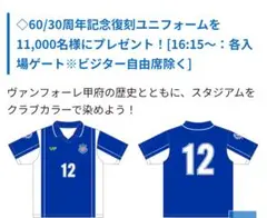 ヴァンフォーレ甲府30周年記念復刻ユニフォーム