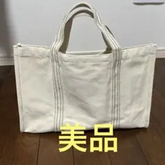 ホワイトキャンバスストライプトートバッグ ○美品