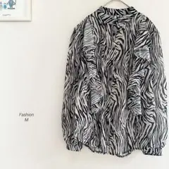 Fashion ゼブラ柄フリルシアーブラウス　Mサイズ