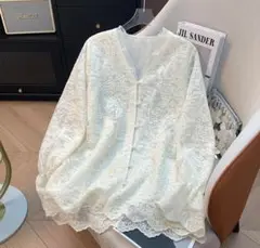 きれいめコーデ 早い者勝ち ブラウス 刺繍 Vネック レース柄 大きいサイズ