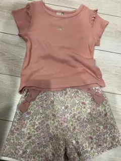 90 100 petit main ポケットリボンショートパンツ セットアップ