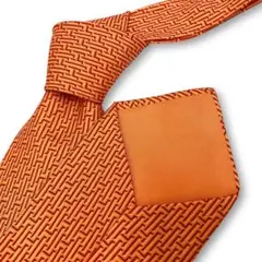 【極美品】 HERMES エルメス ネクタイ シルク Hロゴ 総柄 オレンジ