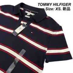 TOMMY HILFIGER 【新品】ストライプ　ポロシャツ XS ネイビー