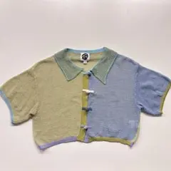 YanYan knit チャイナ クロップド カーディガン シャツ