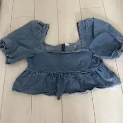 H&M デニムパフスリーブトップス
