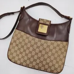 GUCCI オールドグッチ レザーワンショルダーバッグ GGキャンバス切り替え