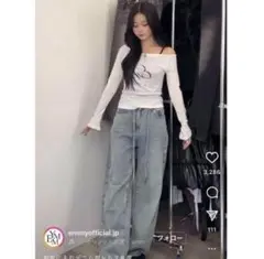 emmy ストリングワイドデニムパンツ
