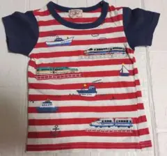 マザウェイズ　船と電車の刺繍Tシャツ