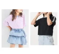 新品☆ペアマノン ビックシルエットボーダーT＆ユニクロ クロップドT♪130cm