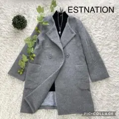 ESTNATION エストネーションアルパカ混 ダブルブレストノーカラーコート