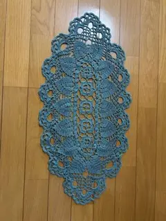 青緑色 かぎ針編み オーバル型マット
