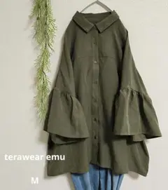 terawear emu オーバーサイズ フレアスリーブ シャツ M カーキ