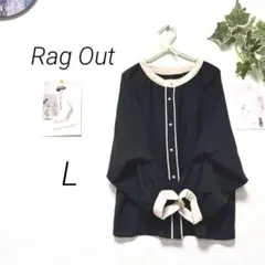 9501-1 Rag Out デザイン長袖ブラウス L オフィスカジュアル