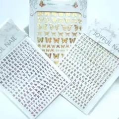 蝶々 アルファベット ネイルアートシール3セット ハンドメイド