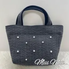大人気パール付きヌビバッグ ヌビトート トートバッグ ハンドメイド ダークグレー