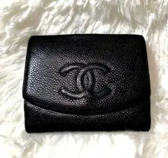 美品!CHANEL シャネル キャビアスキン 折財布 ココマーク 2023-A1