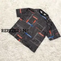 レペゼン　半袖Tシャツ 総柄　グラフィックプリント　黒　メッシュ　ドライ速乾　運