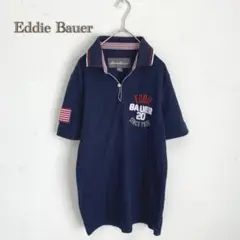 【Eddie Bauer】ポロシャツ　1ボタン【XS】刺繍　半袖　ネイビー　紺