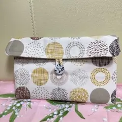ハンドメイド　オックスキャンバス　幾何模様　フラップつきポーチ　20