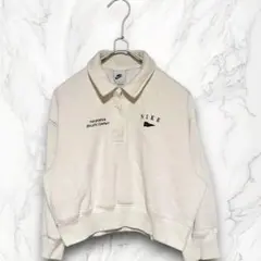 NIKE フラッグ ロングスリーブ クロップポロ 白 M スウェット フリース