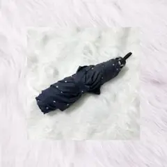 【ドット柄×ネイビー】晴雨兼用 日傘 折りたたみ傘／ケースなし