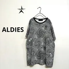 ALDIES　Rotation Tシャツ　メンズ　幾重　ブラック×ホワイト　ロゴ