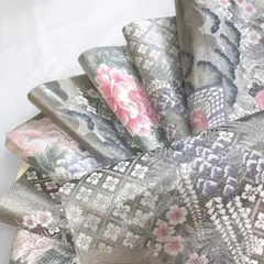 袋帯 プラチナ二重箔 九百錦 牡丹 銀 シルバー 淡い色
