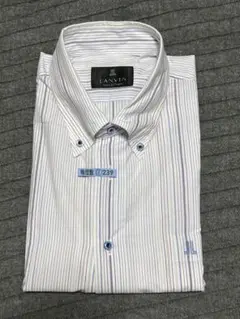 LANVIN COLLECTIONボタンダウンシャツ 白 ストライプ Lサイズ