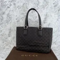 美品 GUCCI グッチ トートバッグ GG柄 キャンバス レザー ブラック
