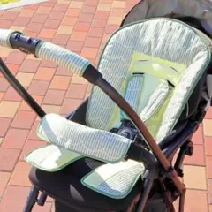 期間限定値下げ ストライプグリーン ベビーカーカバー 4点セット