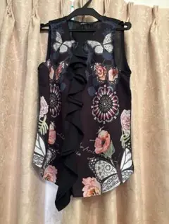 Desigual フラワープリント シースルーノースリーブ