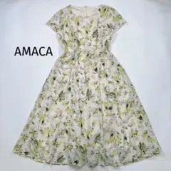 AMACA 半袖 花柄 ロングワンピース フレア 白系 40 L