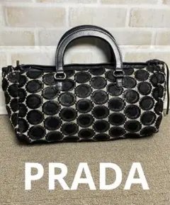 美品 希少 プラダ 三角プレート 黒 白 ハンドバッグ ミニボストンバッグ