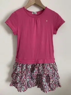 ハッカキッズ 花柄ドッキング半袖ワンピース