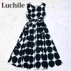 ■Luchile ノースリーブワンピース Aライン 水玉 ドット M~L