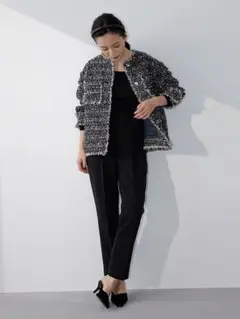 anuans オリジナルツイードノーカラージャケット