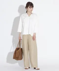 プルミエアロンディスモン リネンヘリンボーンバックイージーパンツ 38