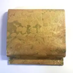 2m2217 袋帯 絹 本金箔 シルク箔 西城麗華文 金色 赤 花柄 和装