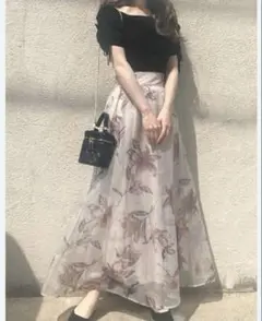 花柄オーガンジーフレアスカート GRL
