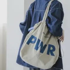 【PWR】ビッグ ロゴ ナイロン トートバッグ　ベージュ