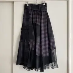 美品 sacai 2021SS フレアー ブロックチェック ロングスカート