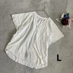 GLOBAL WORK 夏トップス　グレージュ　Ｖネック　ノーカラー　L
