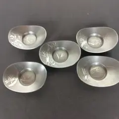 希少　美品　平安清課堂造　茶壺 錫 箱付　包布付　錫製　茶道具　茶器 日本古美術】海棠式古錫茶托5客京都清課堂造天然薌沉香檀香茶器