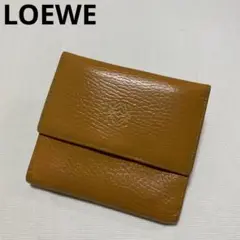 美品 希少 ロエベ 折り財布 レザー イエロー Wホック アナグラム
