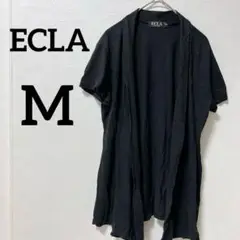 ✨️海外古着✨️ECLA 【Ｍ】半袖カーディガン 黒 夏 ストレッチ素材 涼しい
