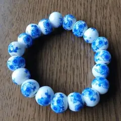 【未使用】青と白の花柄陶器ブレスレット