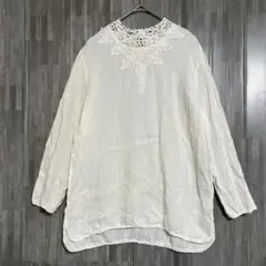 ZARA ザラ　リネン100レースハイネックチュニック　白　S